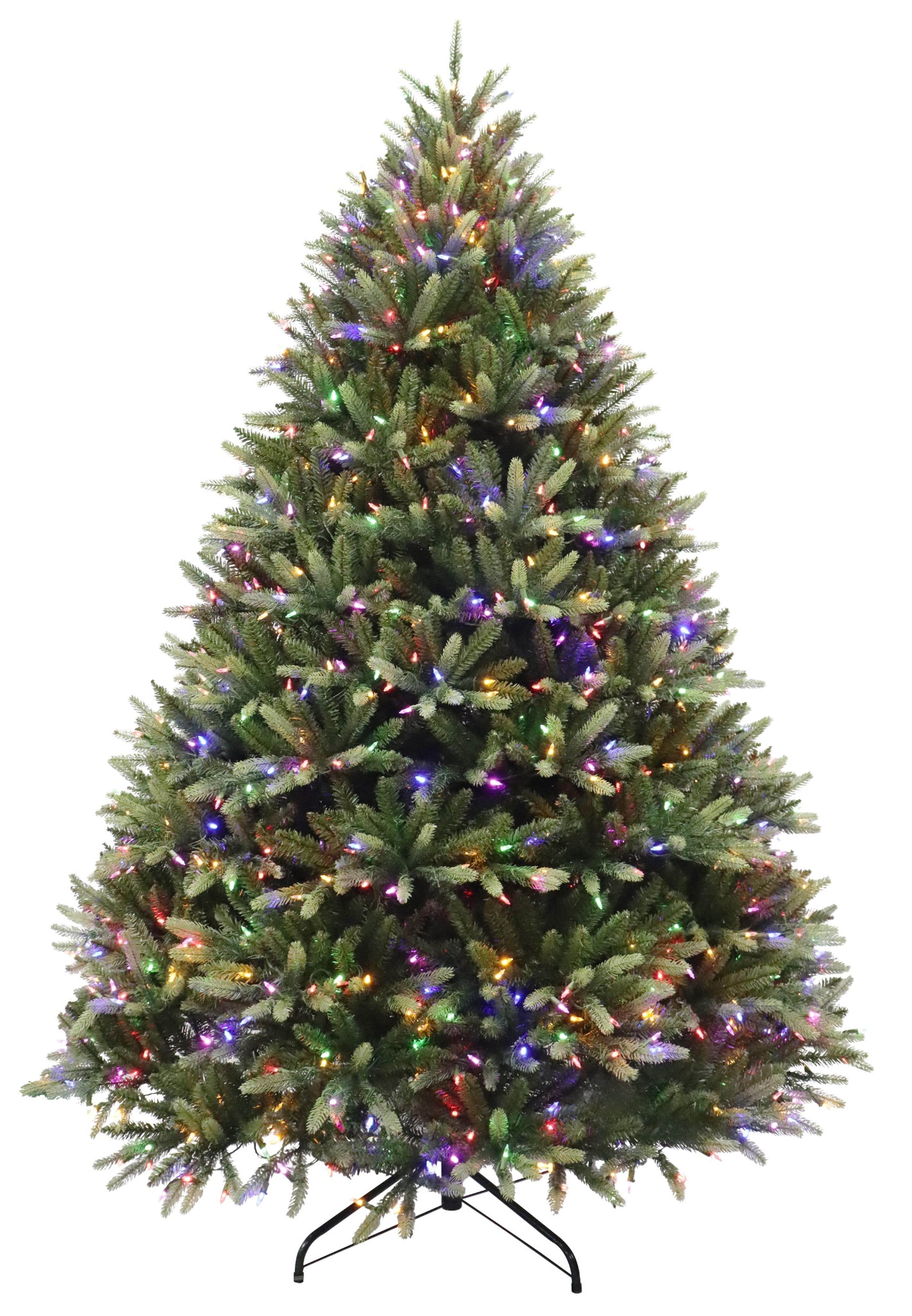 Puleo International 7.5ft Pre-Lit Washington Valley Spruce PE/PVC Tree with Dual Color LED Lights with F5 Cap, Functions, Quick Connect Pole, Foot Pedal, and Remote Control